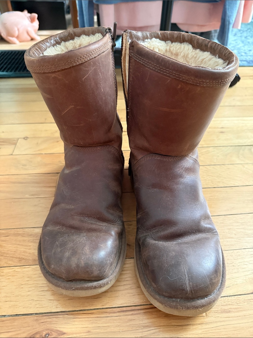 UGG Brown Leather Shearling-Lined Ankle Boots